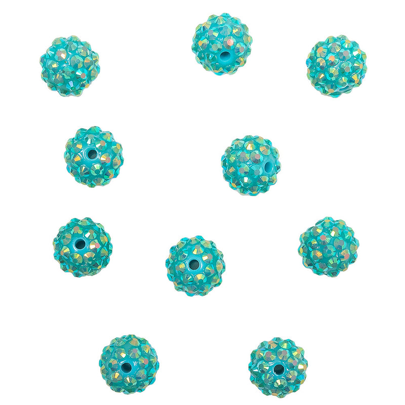 Turquoise AB Rhinestone and Resin Faceted 14mm Beads - 10pc