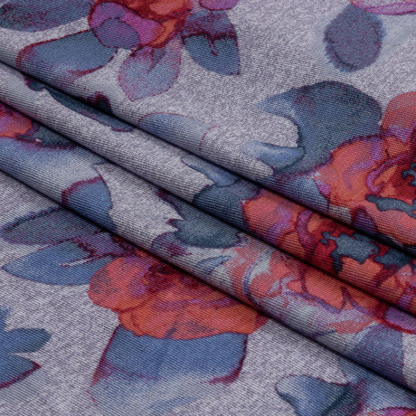 Heathered Purple, Indigo and Pink Floral Stretch Rayon Jersey