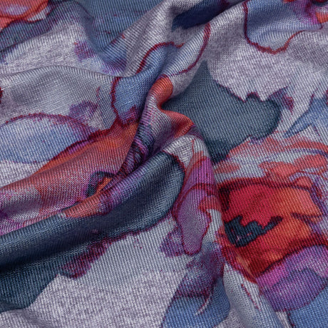 Heathered Purple, Indigo and Pink Floral Stretch Rayon Jersey