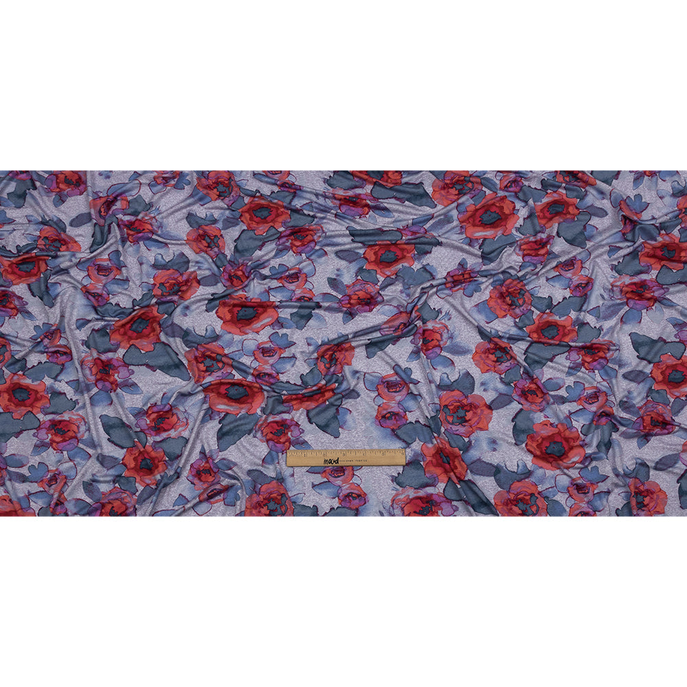 Heathered Purple, Indigo and Pink Floral Stretch Rayon Jersey