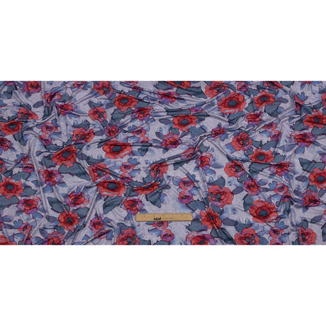 Heathered Purple, Indigo and Pink Floral Stretch Rayon Jersey