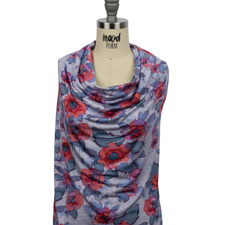 Heathered Purple, Indigo and Pink Floral Stretch Rayon Jersey