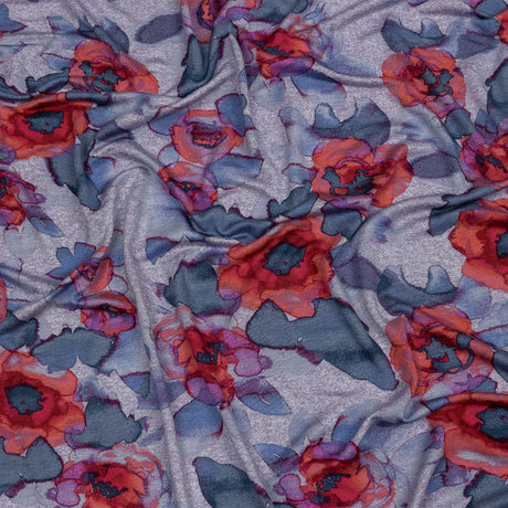 Heathered Purple, Indigo and Pink Floral Stretch Rayon Jersey
