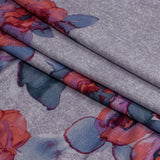 Heathered Purple, Indigo and Pink Floral Borders Stretch Rayon Jersey