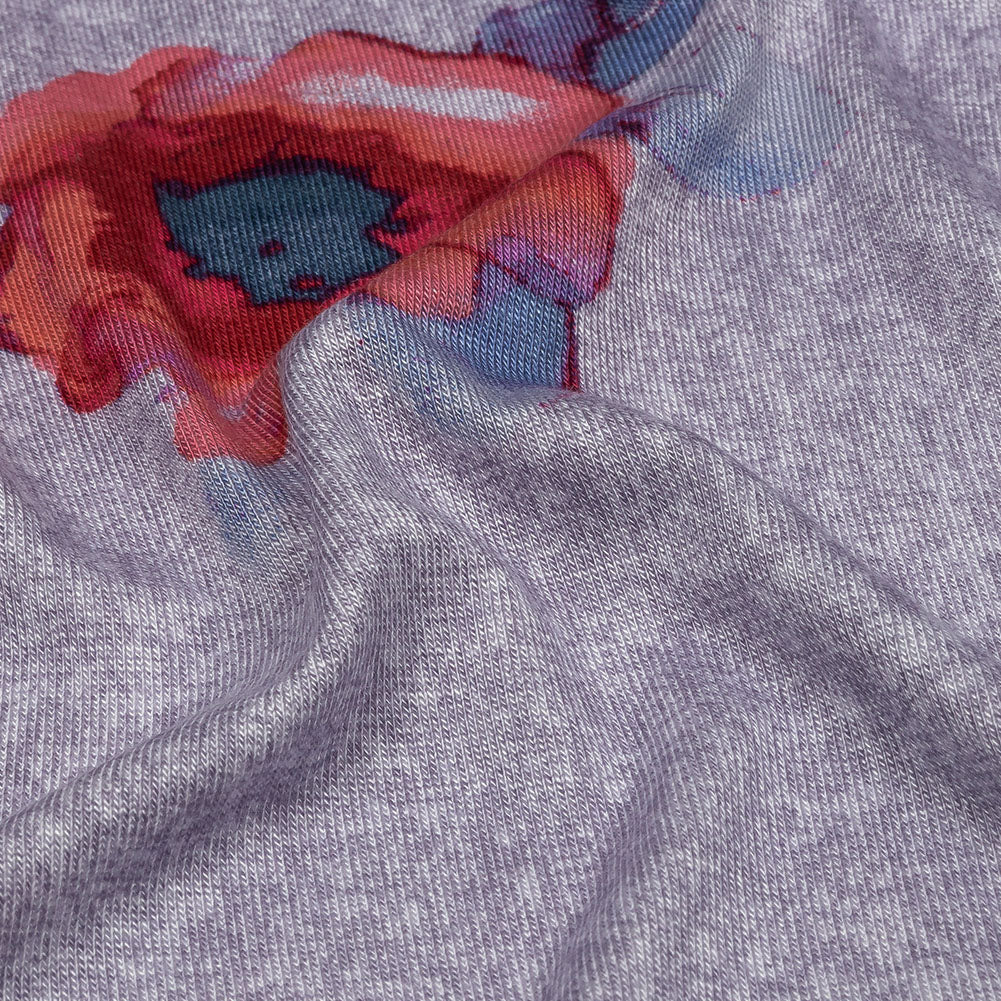Heathered Purple, Indigo and Pink Floral Borders Stretch Rayon Jersey