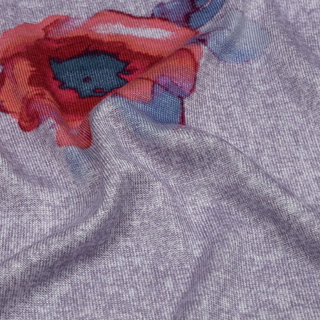 Heathered Purple, Indigo and Pink Floral Borders Stretch Rayon Jersey