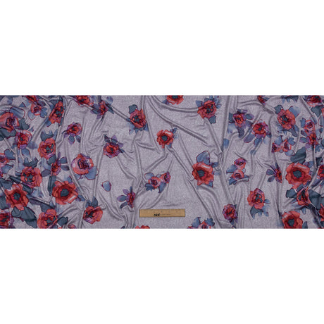 Heathered Purple, Indigo and Pink Floral Borders Stretch Rayon Jersey