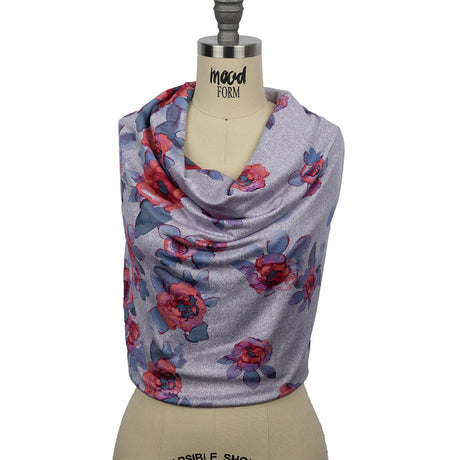 Heathered Purple, Indigo and Pink Floral Borders Stretch Rayon Jersey