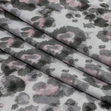 White, Gray and Pink Abstracted Floral Stretch Rayon Jersey