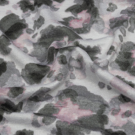 White, Gray and Pink Abstracted Floral Stretch Rayon Jersey