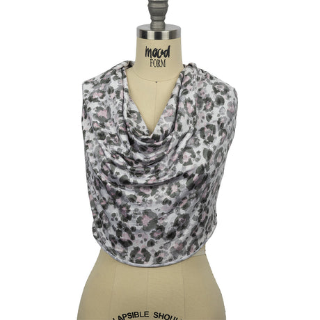 White, Gray and Pink Abstracted Floral Stretch Rayon Jersey