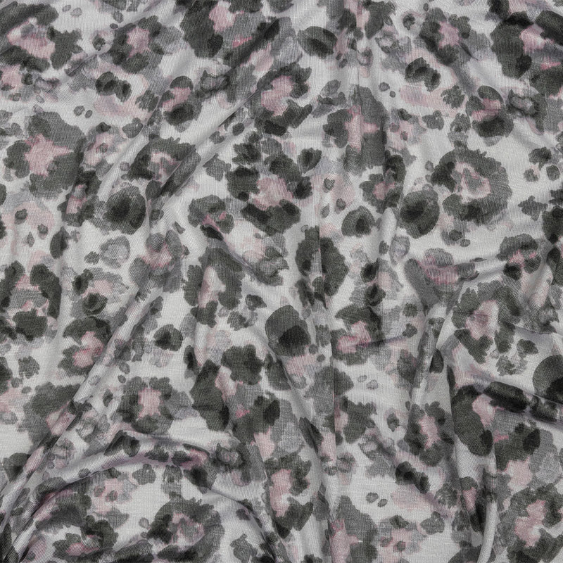 White, Gray and Pink Abstracted Floral Stretch Rayon Jersey