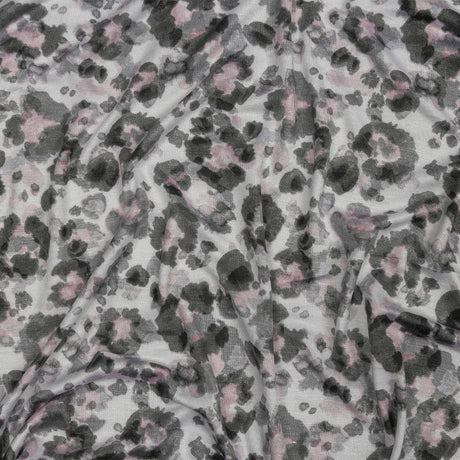 White, Gray and Pink Abstracted Floral Stretch Rayon Jersey