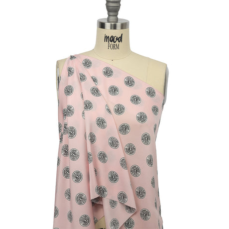 Donna Karan Pink, Black and White Logo Tokens Crepe de Chine