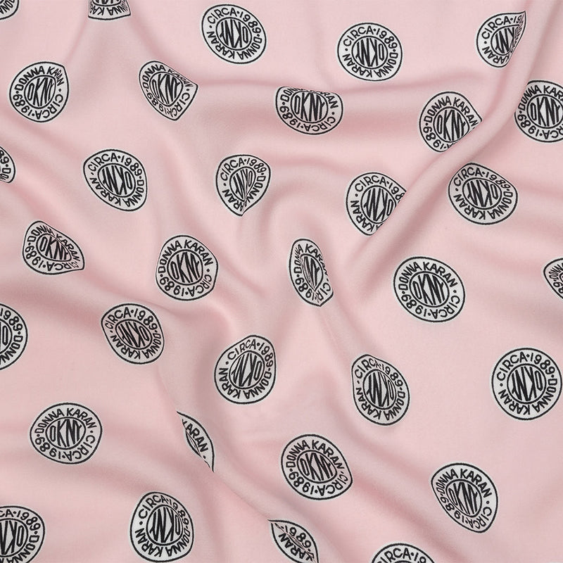 Donna Karan Pink, Black and White Logo Tokens Crepe de Chine