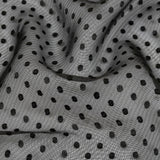Famous Australian Designer Black Onyx Embroidered Dots and Diagonal Stripes Polyester and Viscose Chiffon