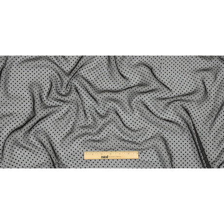 Famous Australian Designer Black Onyx Embroidered Dots and Diagonal Stripes Polyester and Viscose Chiffon