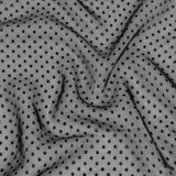 Famous Australian Designer Black Onyx Embroidered Dots and Diagonal Stripes Polyester and Viscose Chiffon