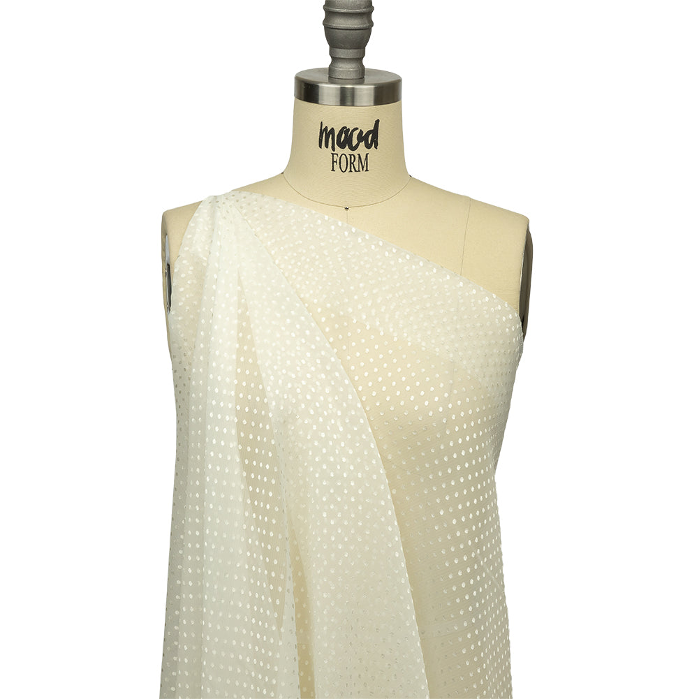 Famous Australian Designer Lead Crystal Embroidered Dots and Diagonal Striped Polyester and Viscose Chiffon
