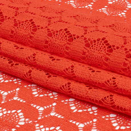 Famous Australian Designer Hot Coral Geometric Floral Cotton and Nylon Crochet Lace