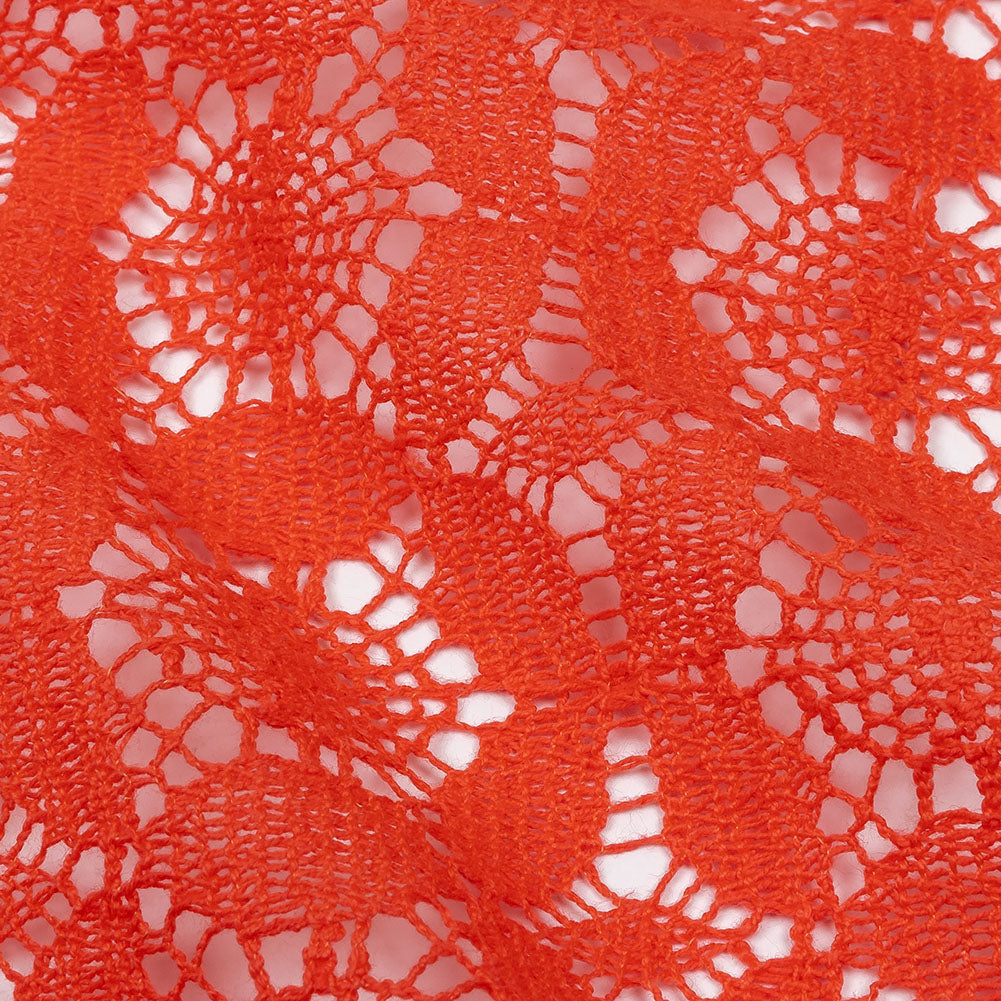 Famous Australian Designer Hot Coral Geometric Floral Cotton and Nylon Crochet Lace