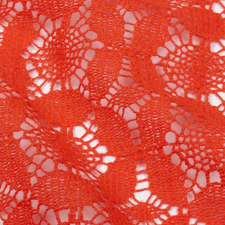Famous Australian Designer Hot Coral Geometric Floral Cotton and Nylon Crochet Lace