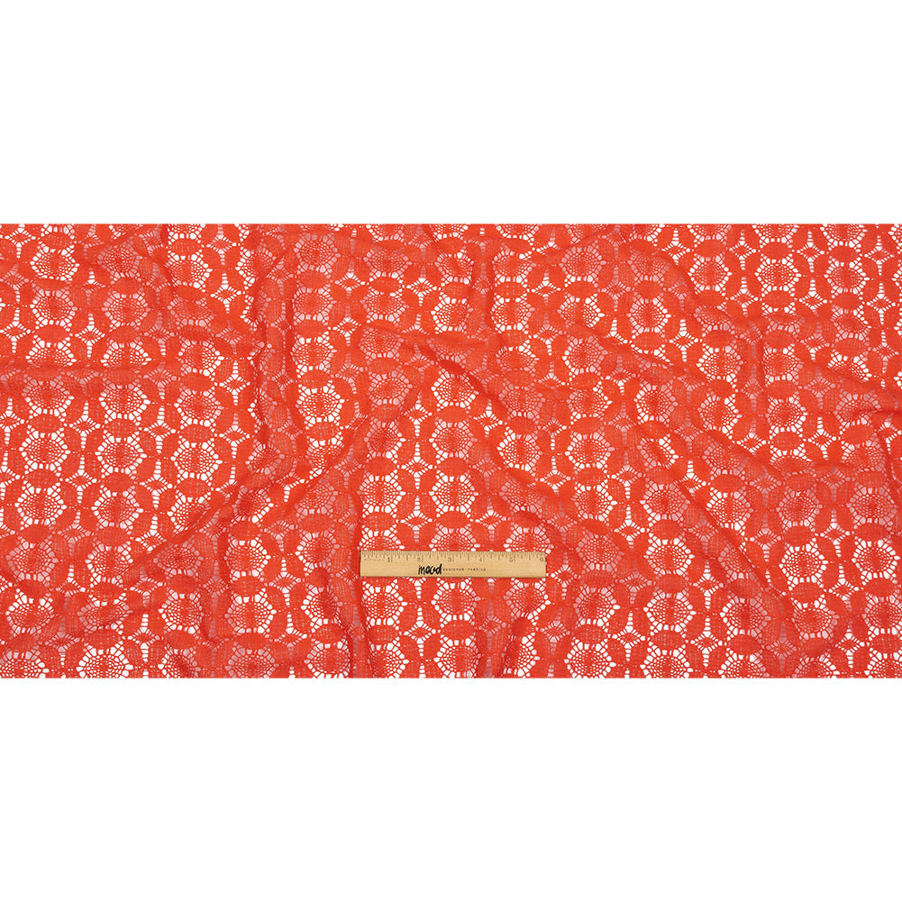 Famous Australian Designer Hot Coral Geometric Floral Cotton and Nylon Crochet Lace