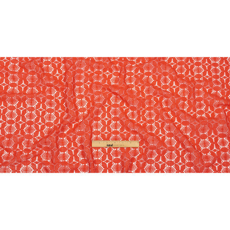 Famous Australian Designer Hot Coral Geometric Floral Cotton and Nylon Crochet Lace