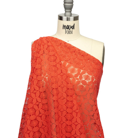 Famous Australian Designer Hot Coral Geometric Floral Cotton and Nylon Crochet Lace