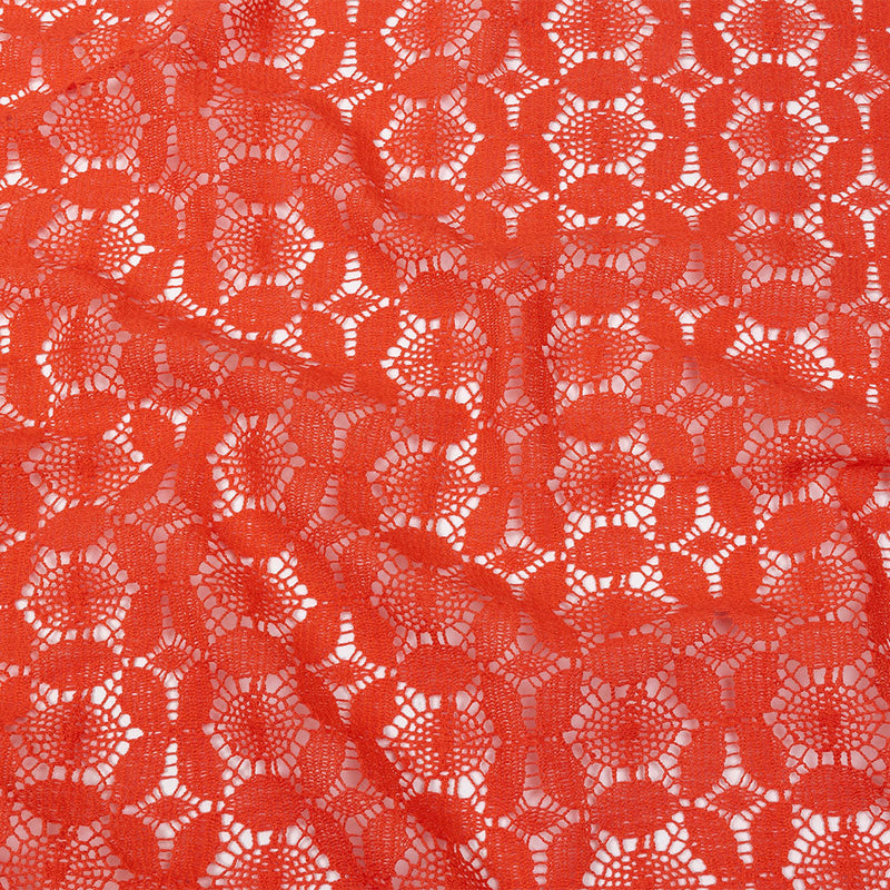 Famous Australian Designer Hot Coral Geometric Floral Cotton and Nylon Crochet Lace