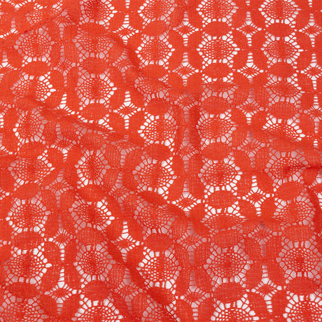 Famous Australian Designer Hot Coral Geometric Floral Cotton and Nylon Crochet Lace