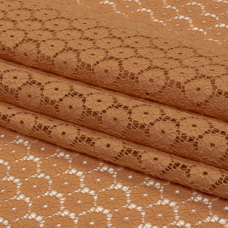 Famous Australian Designer Tan Floral Cotton Blend Re-Embroidered Lace