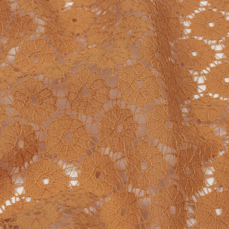 Famous Australian Designer Tan Floral Cotton Blend Re-Embroidered Lace