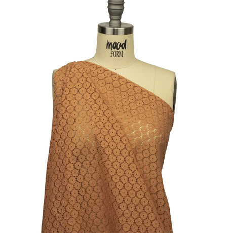 Famous Australian Designer Tan Floral Cotton Blend Re-Embroidered Lace