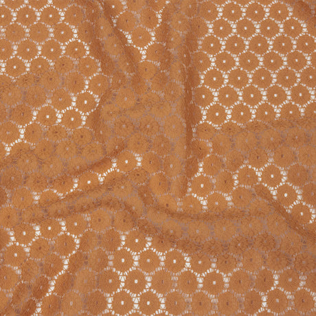 Famous Australian Designer Tan Floral Cotton Blend Re-Embroidered Lace