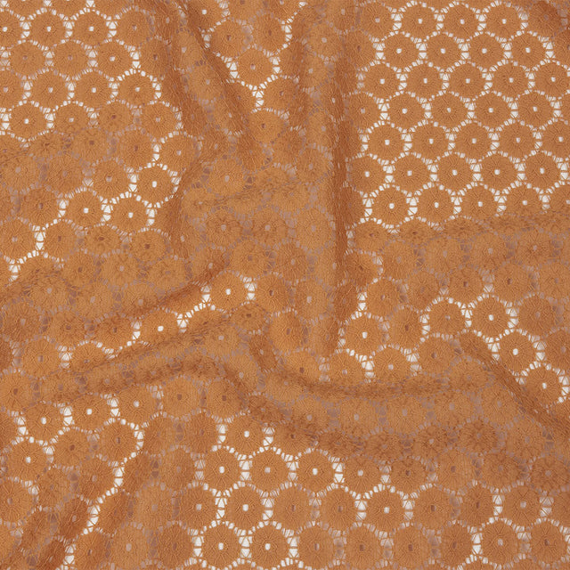 Famous Australian Designer Tan Floral Cotton Blend Re-Embroidered Lace