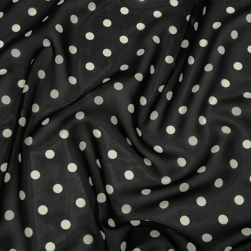 Famous Australian Designer Black and White Polka Dots Polyester Georgette