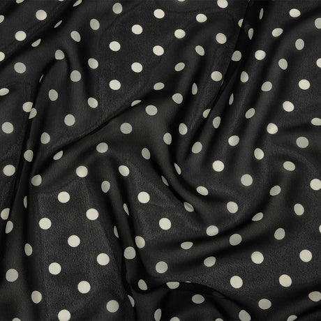 Famous Australian Designer Black and White Polka Dots Polyester Georgette