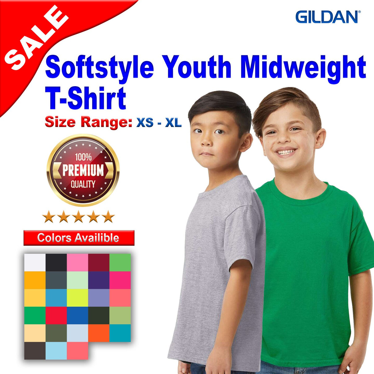 Gildan® Softstyle Youth Midweight Crewneck Short Sleeve T-Shirt