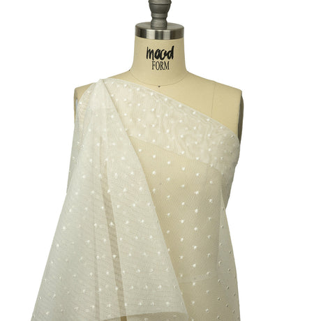 Famous Australian Designer White Sand Embroidered Polka Dots Woven Mesh