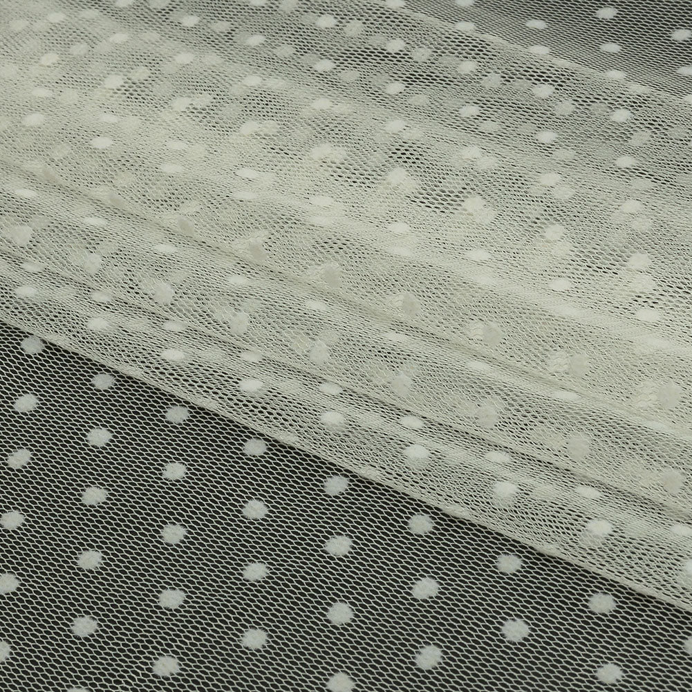 Famous Australian Designer Cream Flocked Polka Dotted Point D'esprit