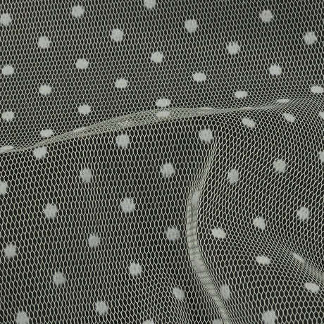 Famous Australian Designer Cream Flocked Polka Dotted Point D'esprit