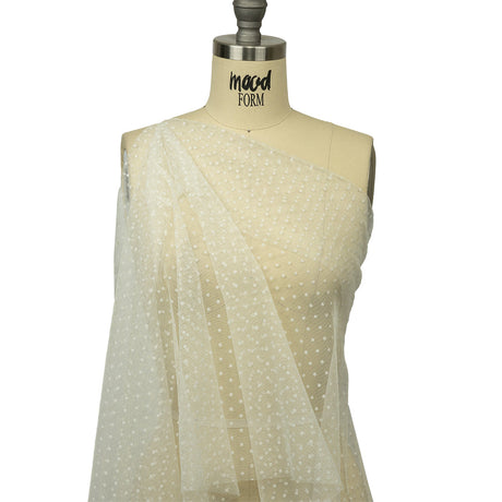 Famous Australian Designer Cream Flocked Polka Dotted Point D'esprit