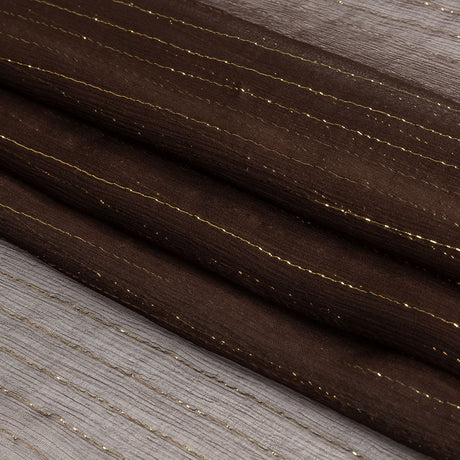 Famous Australian Designer Brown and Gold Metallic Pinstripes Crinkled Silk Chiffon