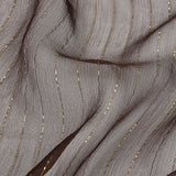 Famous Australian Designer Brown and Gold Metallic Pinstripes Crinkled Silk Chiffon