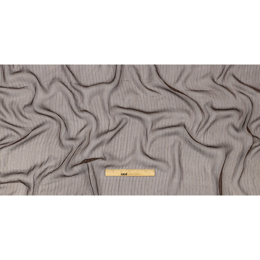 Famous Australian Designer Brown and Gold Metallic Pinstripes Crinkled Silk Chiffon