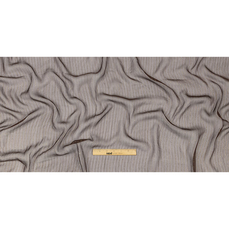Famous Australian Designer Brown and Gold Metallic Pinstripes Crinkled Silk Chiffon