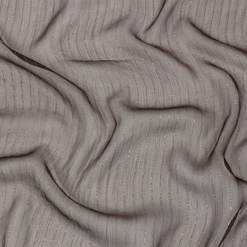 Famous Australian Designer Brown and Gold Metallic Pinstripes Crinkled Silk Chiffon
