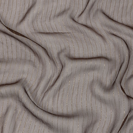 Famous Australian Designer Brown and Gold Metallic Pinstripes Crinkled Silk Chiffon
