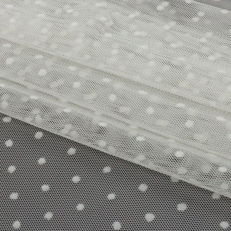 Famous Australian Designer Ivory Flocked Dots Polyester Mesh